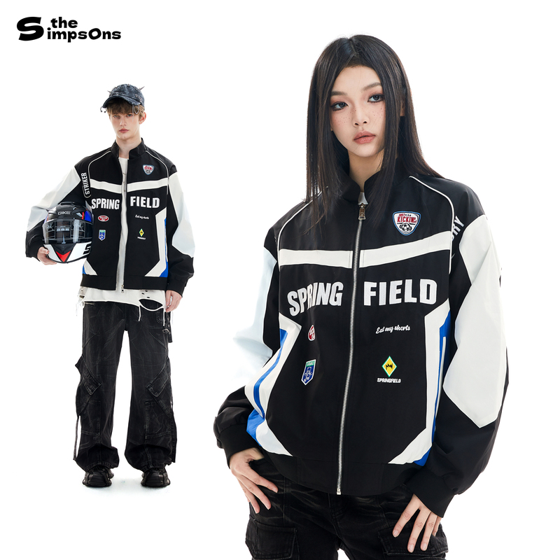 [Same Style as Tian Jiarui] the Simpsons Motorcycle Jacket for Men, American-Style Short Racing Jacket, Sports Coat for Couples
