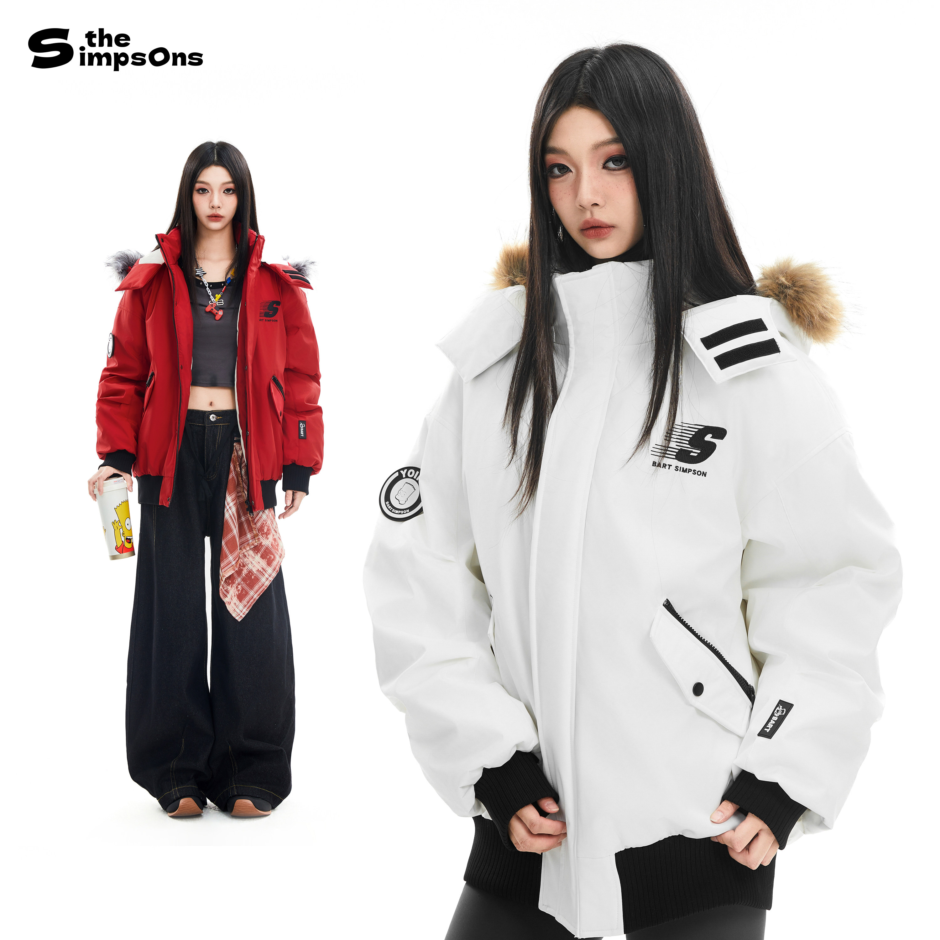 辛普森一家羽绒服男防寒东北零下工装加厚保暖白色短款派克服外套