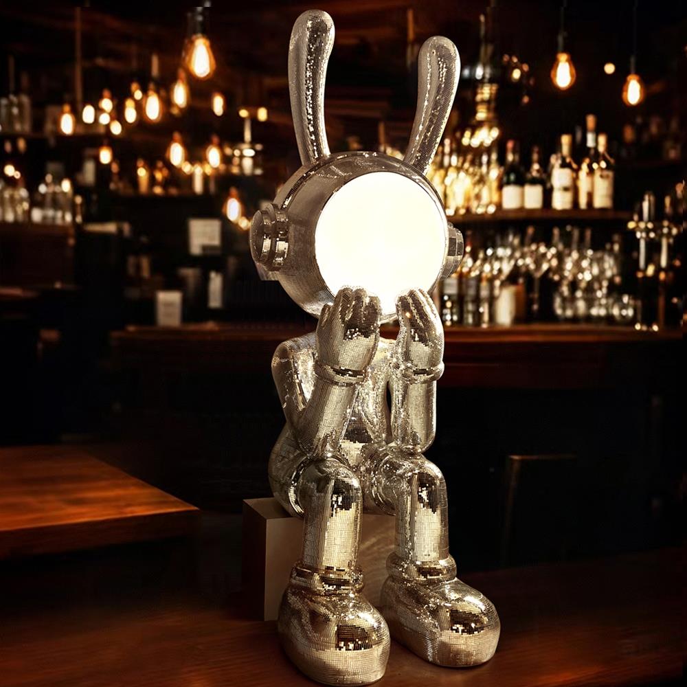 Living room space rabbit sitting posture floor-standing large ornaments with lights and Bluetooth speakers villa bar KTV Internet cafe decorations