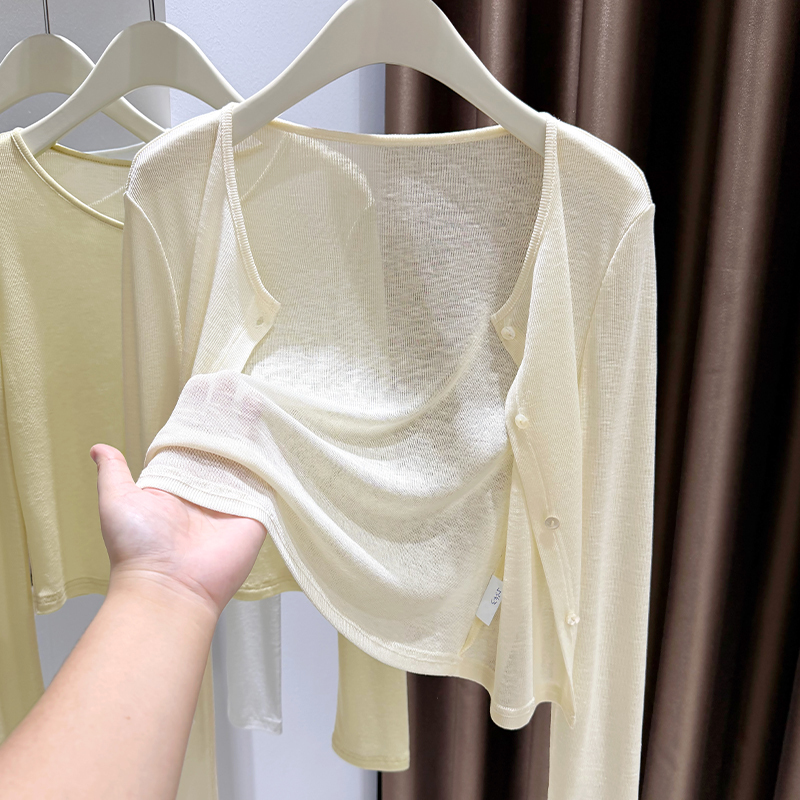 Gentle Lyocell Knitted Cardigan for Women in Summer, Paired with a Slip Dress, Sun-Protective Ice Silk Shawl, Thin Outerwear