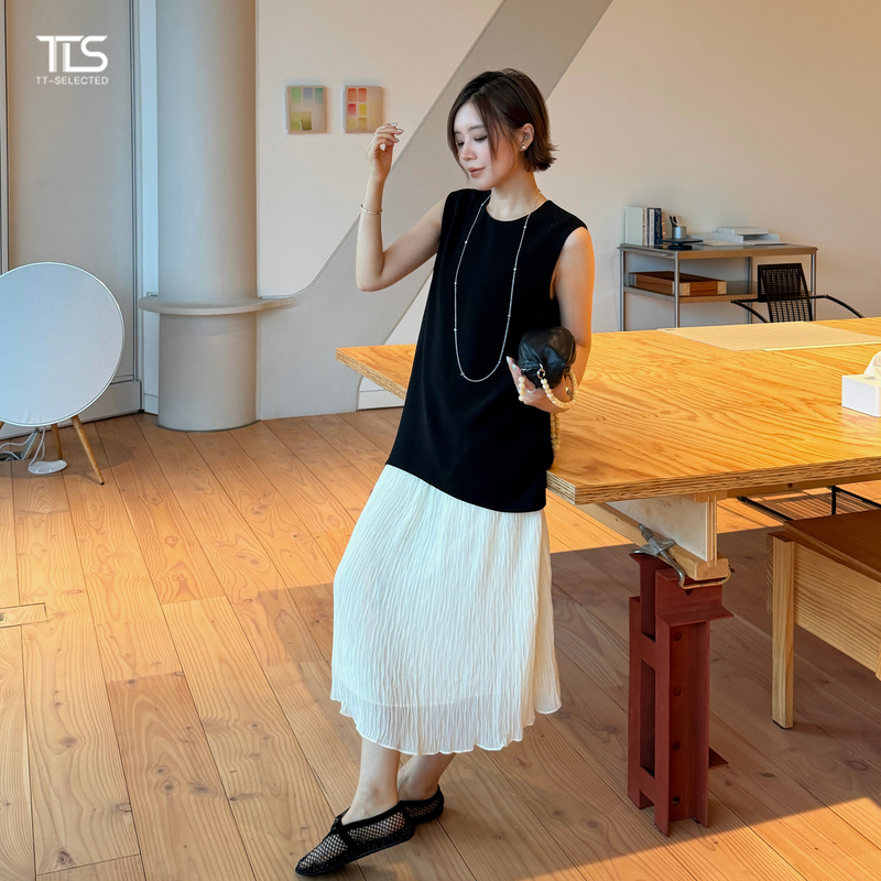 Auntie Tts [Swan Dress] Patchwork Design Dress for Women 2026 Summer Loose Sleeveless Vest Long Dress