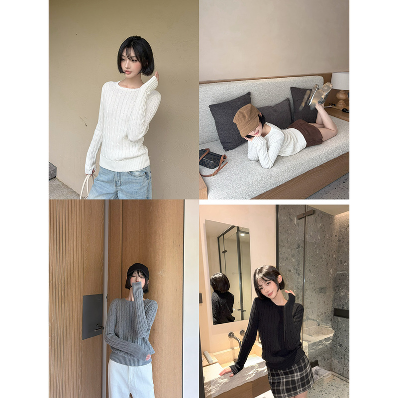 Shiyu【Old Money Academy】100% Cotton Linen Slim Fit Round Neck Pullover Slimming Commuter Sweater Top for Women in Autumn and Winter Shiyu【Old Money Academy】100% Cotton Linen Slim Fit Round Neck Pullover Slimming Commuter Sweater Top for Women in Autumn and Winter