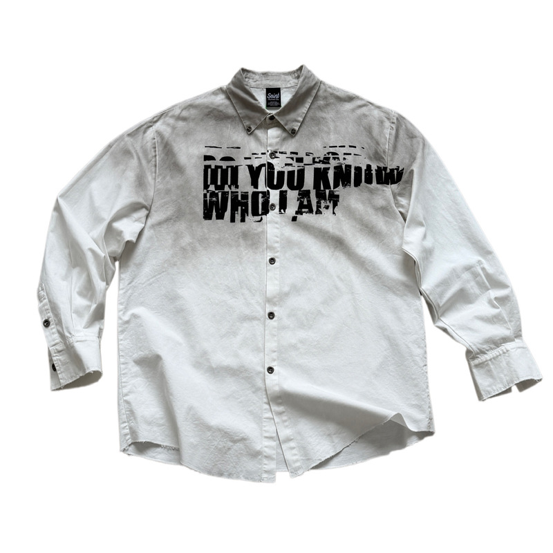Vtg High Street Fashion Brand "Do You Know Who I Am" Heavy Washed Distressed Patchwork Shirt for Men Vtg High Street Fashion Brand "Do You Know Who I Am" Heavy Washed Distressed Patchwork Shirt for Men