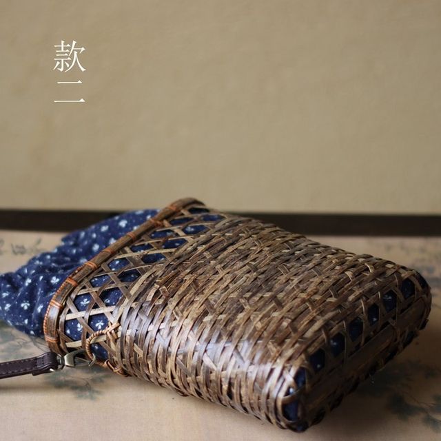 Japanese-Style Bamboo Woven Artistic Tea Set Storage Bag, Bamboo Woven Shoulder Bag, Artistic Retro Drawstring Tea Set Bag, Chinese Style Backpack