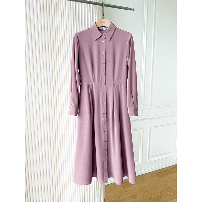 Mars Jiamin Mid-Length Full Silk Dress, Large Hem Shirt-Style Dress 632044 Mars Jiamin Mid-Length Full Silk Dress, Large Hem Shirt-Style Dress 632044