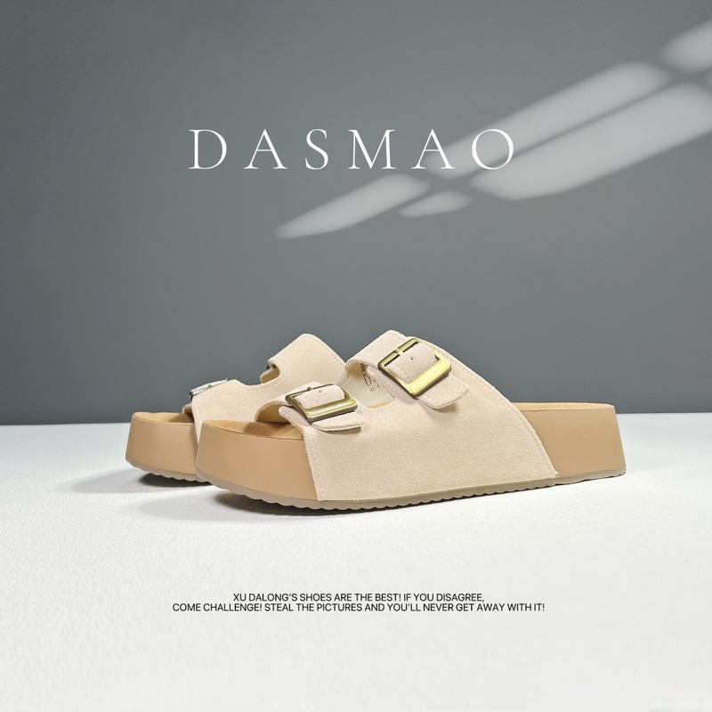 2026 New Summer Casual Versatile Real Genuine Leather Adjustable Buckle Thick-Soled Soft-Soled Outdoor Slippers for Women