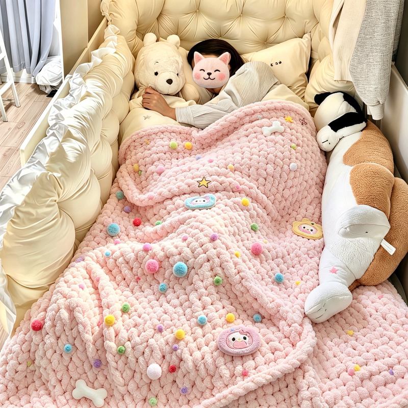 Strawberry Cheese Blanket Knitting DIY Handmade Material Kit Blanket Student Dormitory Autumn and Winter Blanket Gift for Best Friend