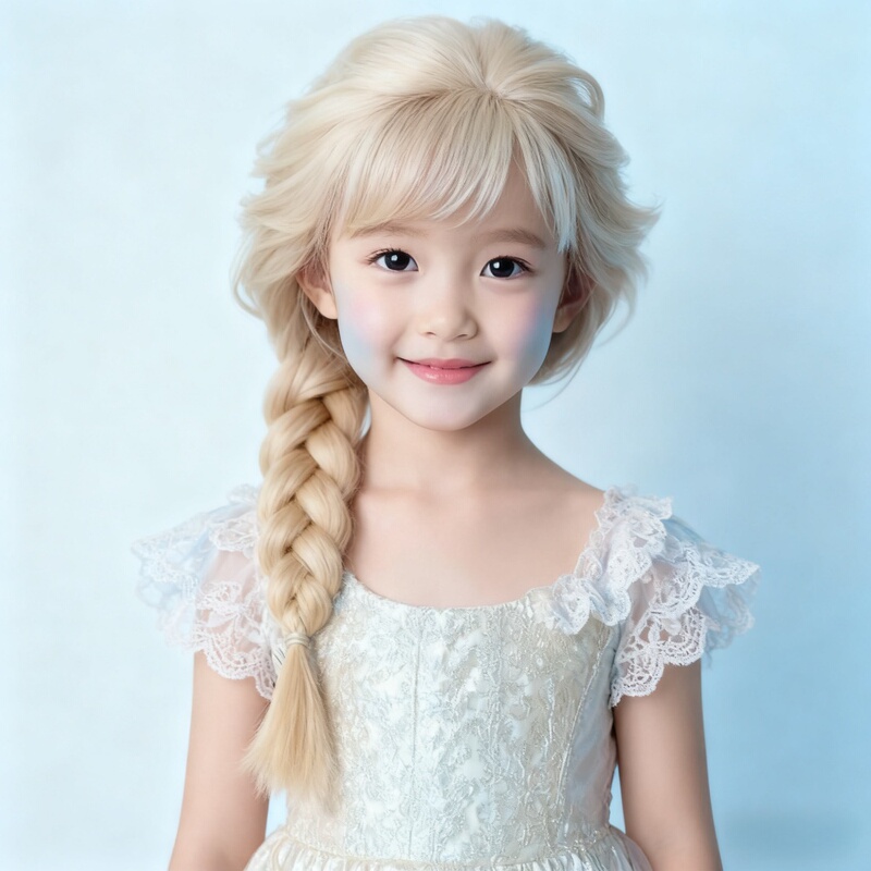 Princess Elsa Cosplay Wig for Children, Baby Girl, Off-White Braided Hair, Finished Frozen Style, No Need to Tie, Full Head Wig