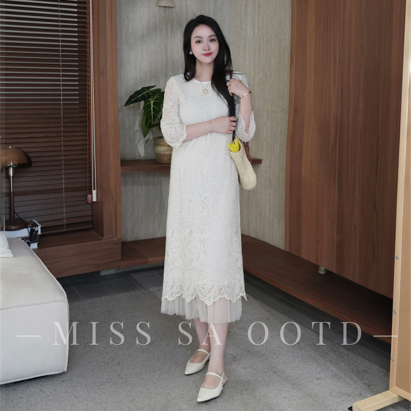 Misssa Plus Size Three-Quarter Sleeve Gentle French Dress Women's Summer Lace Dress Mid-Length Dress One-Piece Dress Misssa Plus Size Three-Quarter Sleeve Gentle French Dress Women's Summer Lace Dress Mid-Length Dress One-Piece Dress