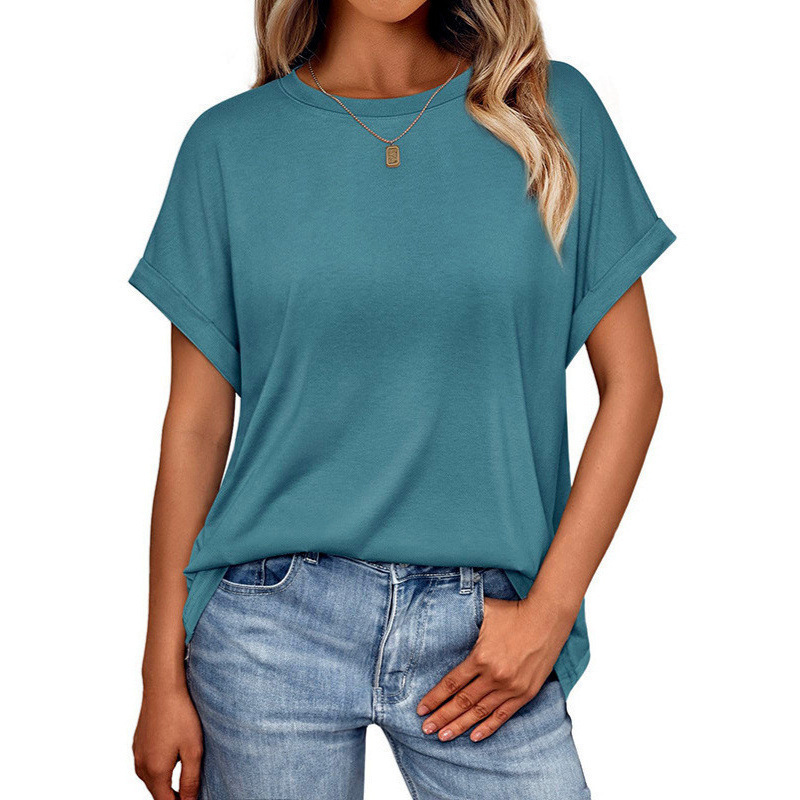 Summer Thin Cross-Border Trade Southeast Asia and Europe and America Style Simple Solid Color Short-Sleeved T-Shirt for Women, Thin Loose Versatile Top Summer Thin Cross-Border Trade Southeast Asia and Europe and America Style Simple Solid Color Short-Sleeved T-Shirt for Women, Thin Loose Versatile Top