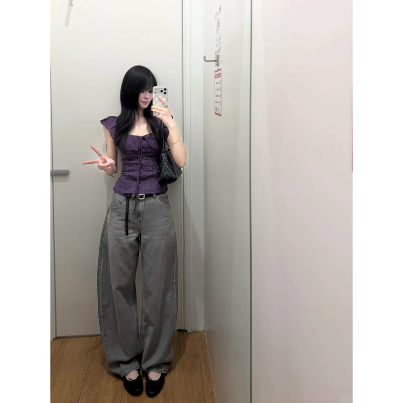 Purple Elegant Ruffled Cut-Out Sleeveless Shirt for Women, Summer Lightweight Breathable Waist-Cinching Slimming Hot Girl Short Top