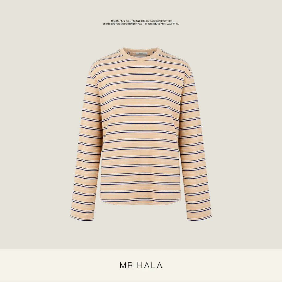 Mrhala เสื้อยืดคอกลม ลายทางหลากสี ระบายอากาศได้ดี เป็นมิตรต่อผิว สไตล์ลำลอง เสื้อผู้หญิงแขนยาวทรงหลวมสบาย Pt06802