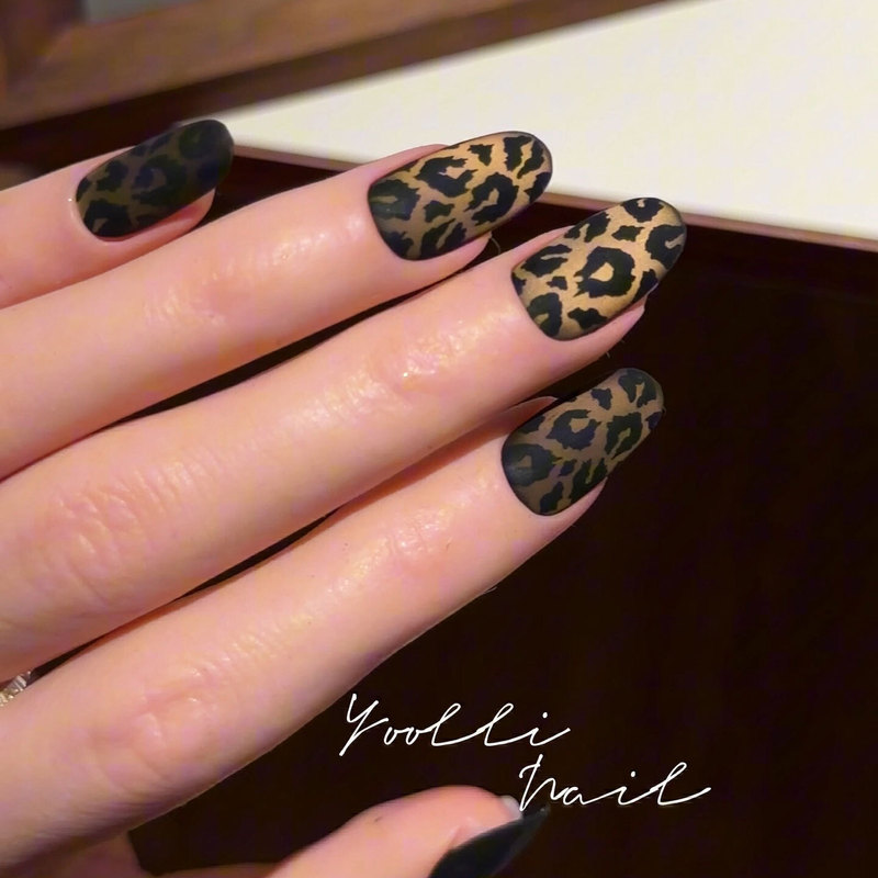 Youli【Hunter】Purely Handmade Wearable Nails, Hand-Painted Leopard Print, Cat Eye, Dark Style Nail Art, Sweet and Cool Autumn and Winter Style for Spicy Girls, Short Nails