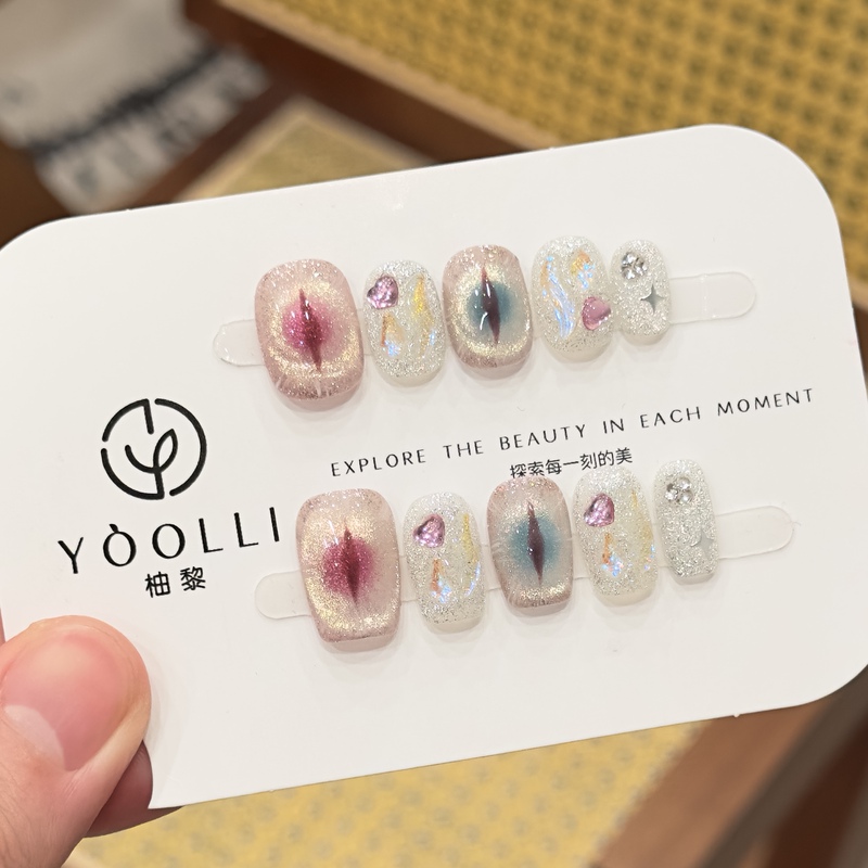 Youli【Fairy Eyes】Handmade Wearable Nails Hand-Painted Gradient Demon Eyes Cat Eyes Niche High-End Nail Art