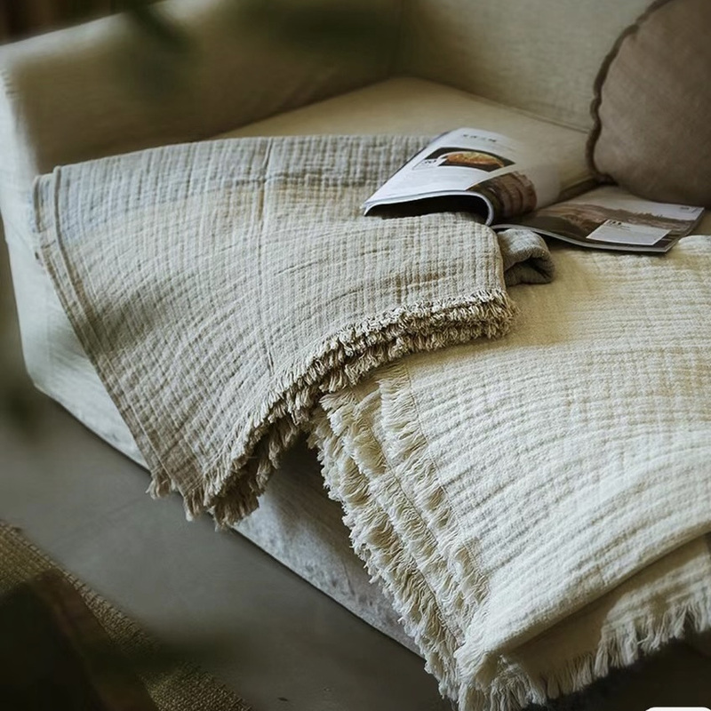 【5 Pieces of Two-Tone Tassel Blankets】5 Pieces of Raindrop Tassel-Edged Bed Sheet Blankets 150*200/ Approximately 1.3kg