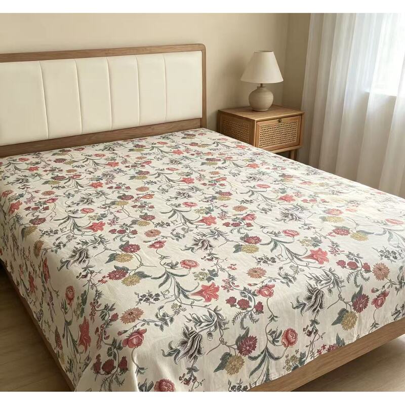 [American-Style Printed Bed Sheet] Hemp Printed Craft Bed Sheet and Blanket, Moisture-Absorbent and Breathable 230*250/ 1.25kg