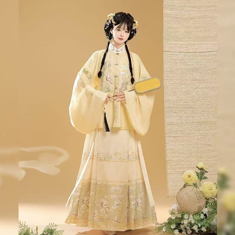 Adult Hanfu for Women, New Style [Osmanthus Rabbit], Ming-Style Stand-Up Collar, Heavy Embroidery, Pipa Sleeves, Mamian Skirt, Autumn and Winter Style