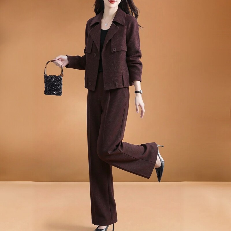 High-End Woolen Suit Set for Women, Autumn and Winter 2026 New Style, Elegant Ladylike Thickened Wide-Leg Pants Two-Piece Set High-End Woolen Suit Set for Women, Autumn and Winter 2026 New Style, Elegant Ladylike Thickened Wide-Leg Pants Two-Piece Set