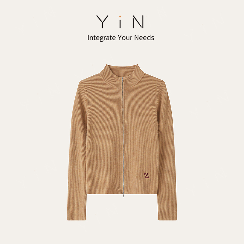 [Xing Kangli Selection] Lamb Pattern Cashmere Embroidered Vertical Stripe Zipper Shirt 26161