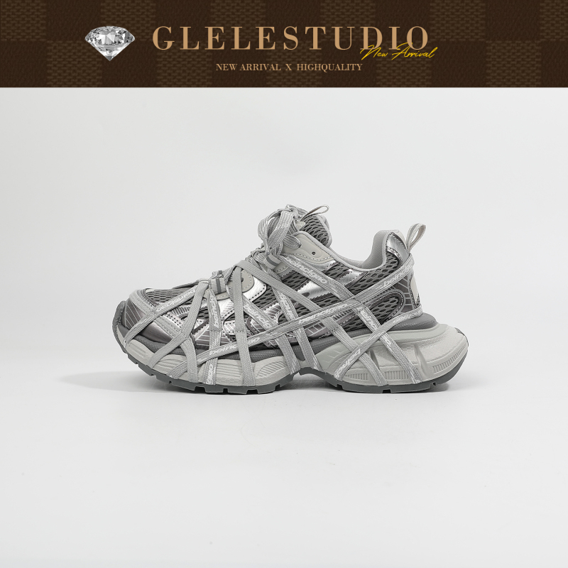 Glele Private Label "Bajia Dad Shoes" Lace-Up Distressed Dad Shoes for Women, Thick-Soled, Height-Increasing, Mesh Breathable