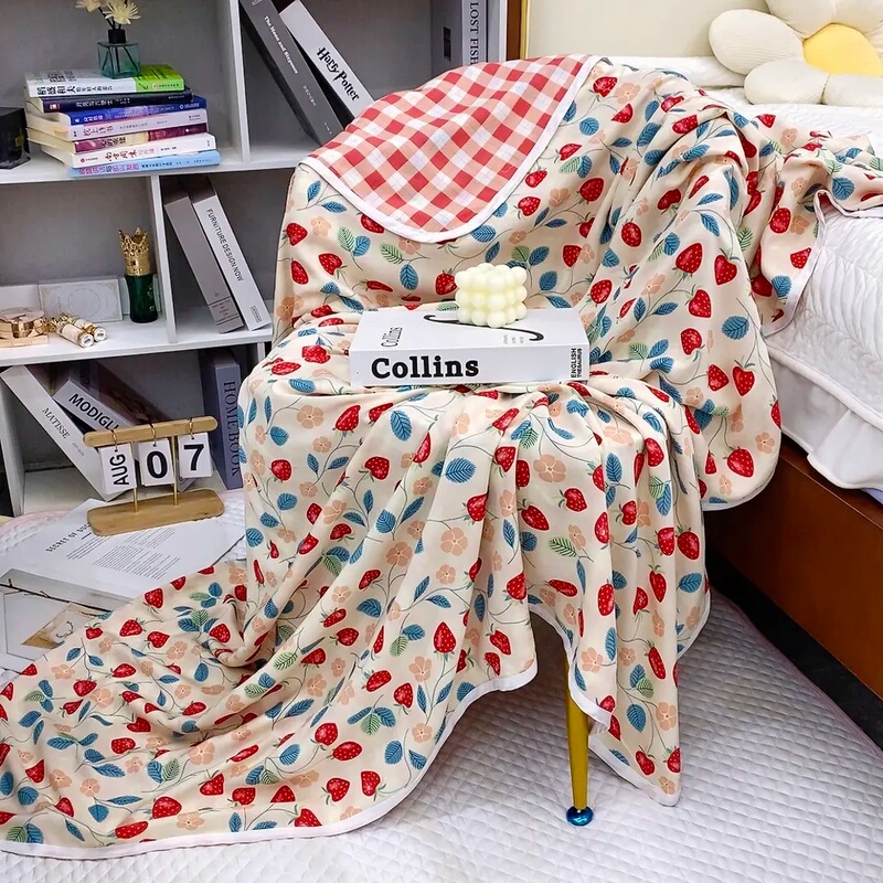 [Blanket] Double-Layer Artificial Cotton Silk Blanket, Korean-Style Thick Blanket, Air Conditioning Blanket, Lightweight, Breathable, Non-Sticky to the Skin, Sp