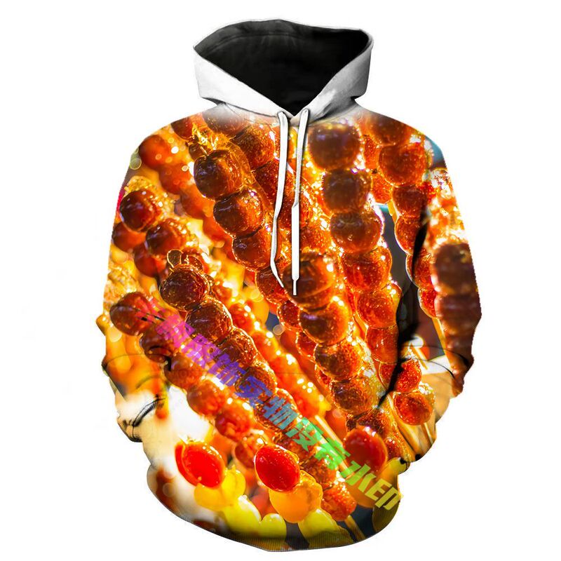 Hooded Sweatshirt Autumn New Style Candied Haws Series Pattern 3D Printed Sweatshirt Fashion Trendy Men's Long Hooded Style