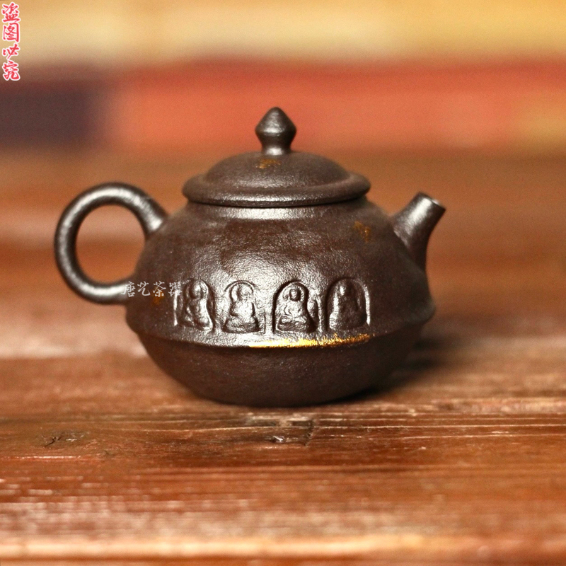(Retro) Duanjing Suyan Teapot, Iron-Core Handmade Tea Brewing Pot, Household Ceramic Kung Fu Tea Set, Black Gold