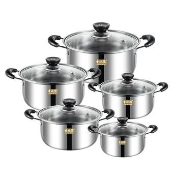 Stainless steel cooking pot set hot selling universal five-piece soup pot kitchen supplies double ear soup pot
