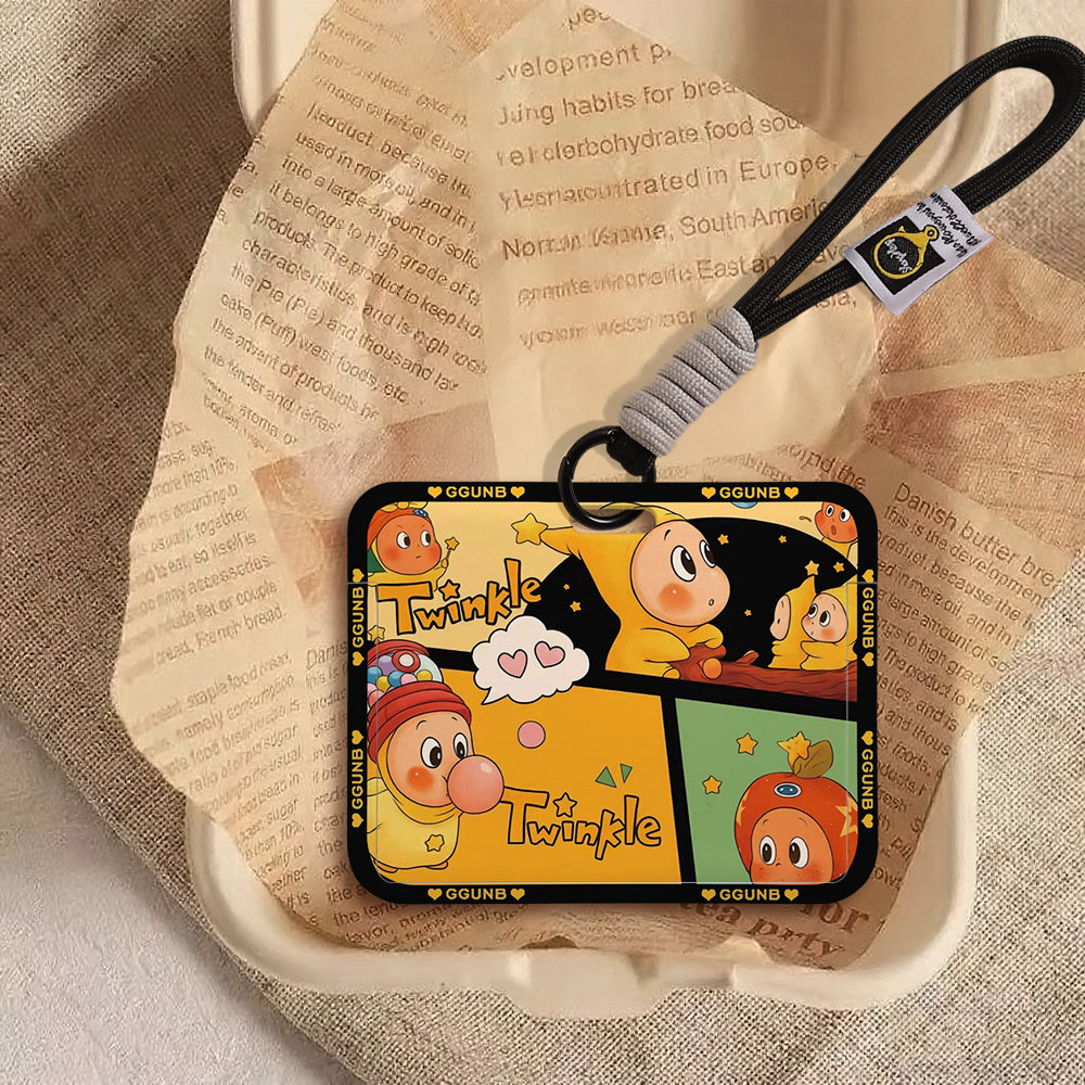 Black border, heart-shaped, bubble-blowing, star-shaped, cartoon, cute, heart-shaped, star-shaped, twinkle-shaped card holder, student meal card, bus card, ID card holder, hanging rope, meal card protective cover.