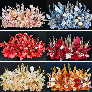 Wedding grand floor flower arrangement, simulated silk flower finished product, wedding engagement banquet stage background decoration, floral road guide flower arrangement