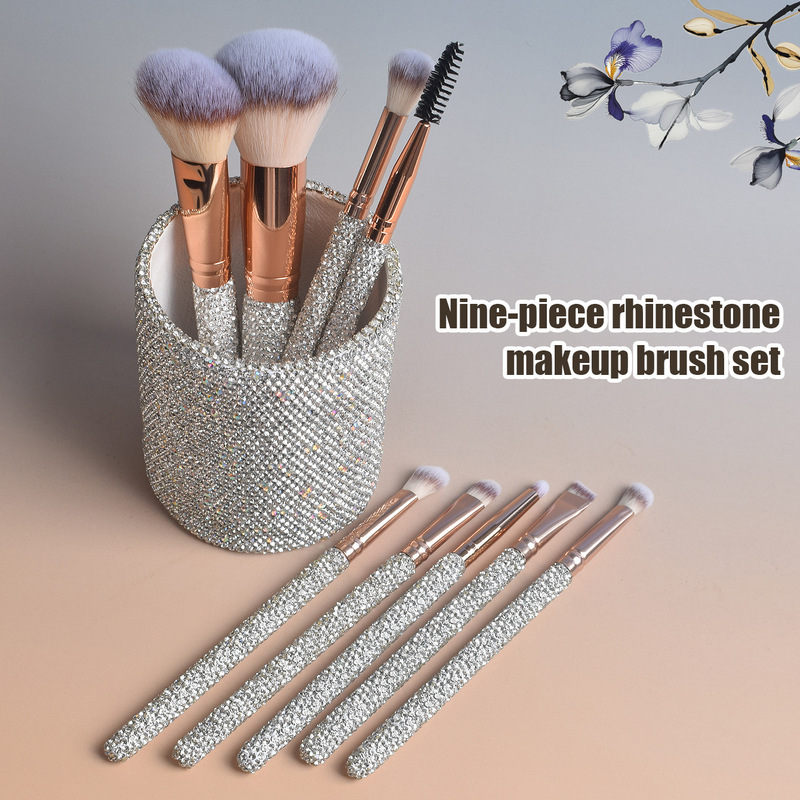 New Popular 9-Piece Full Diamond-Encrusted Makeup Brush Set, Including Powder Brush, Contour Brush, Eyeshadow Brush, Portable Storage, Direct from the Source Factory New Popular 9-Piece Full Diamond-Encrusted Makeup Brush Set, Including Powder Brush, Contour Brush, Eyeshadow Brush, Portable Storage, Direct from the Source Factory