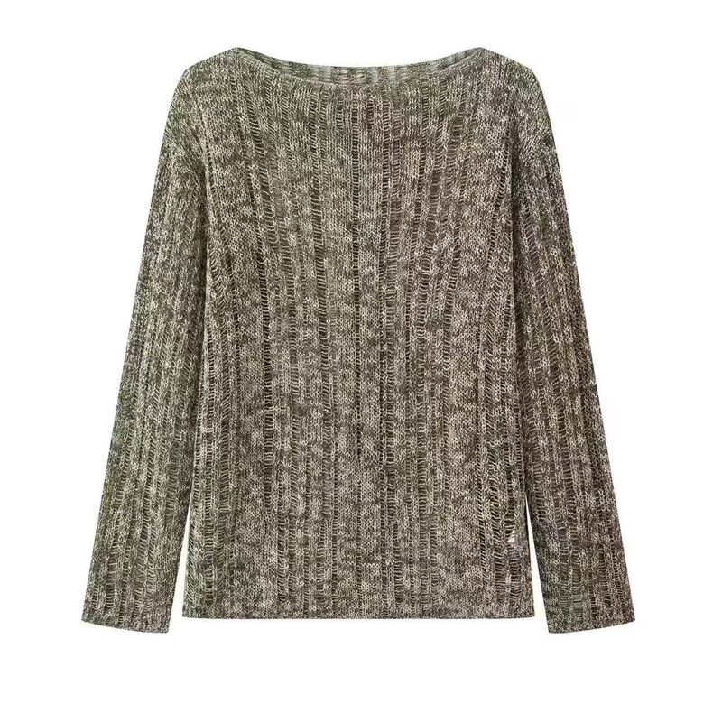 Same Style as in the Mall, 2026 Autumn New Round Neck Long Sleeve Hollow-Out Off-Shoulder Knit Pullover Top for Women 03249 Same Style as in the Mall, 2026 Autumn New Round Neck Long Sleeve Hollow-Out Off-Shoulder Knit Pullover Top for Women 03249