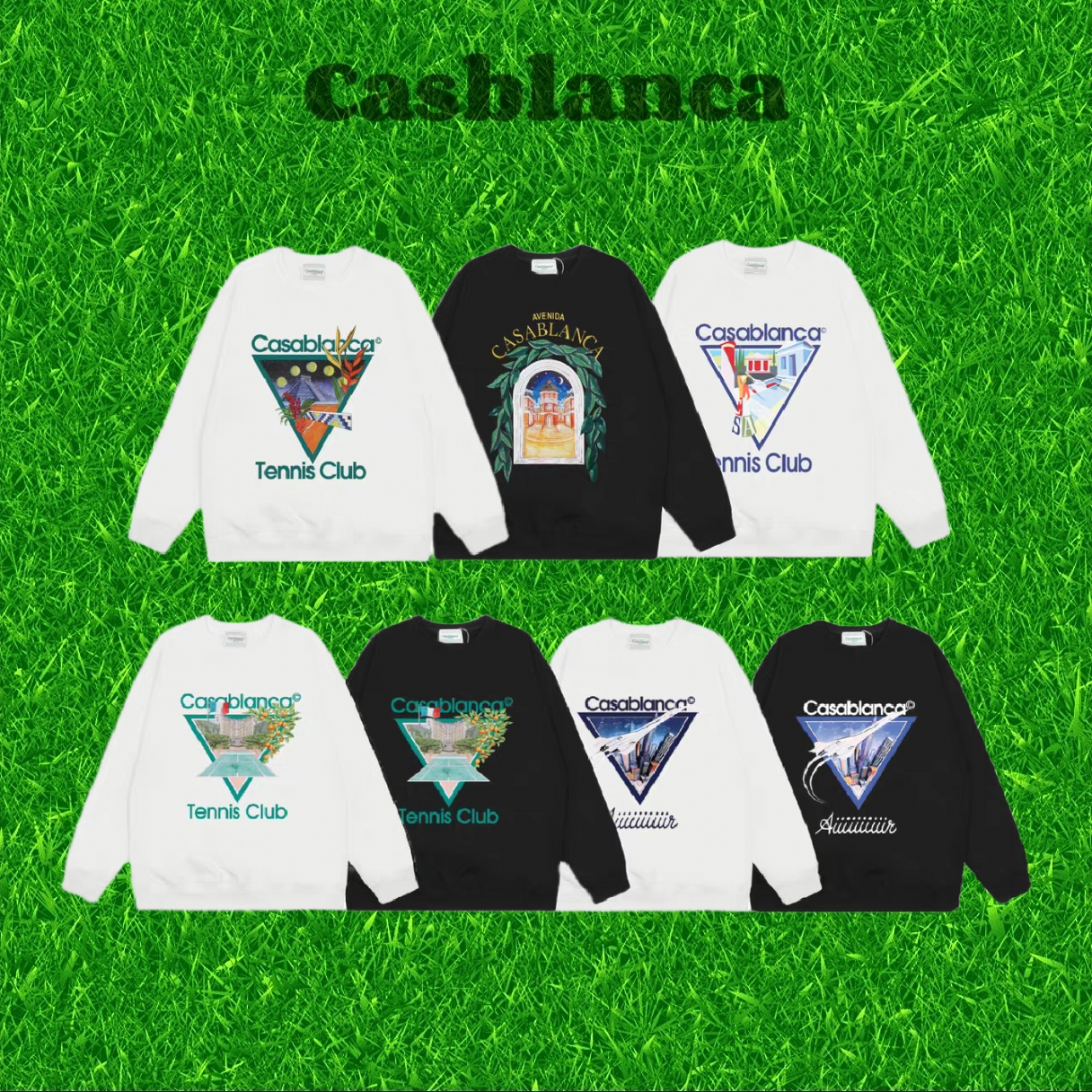 【Casblanca】网球俱乐部美潮印花重磅休闲高街宽松长袖圆领卫衣