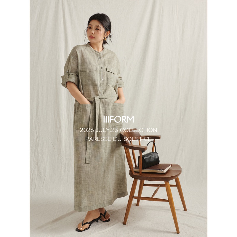 Iiiform Linen Cotton Plus Size Minimalist Loose Artistic Workwear Style Long Shirt Dress Early Autumn