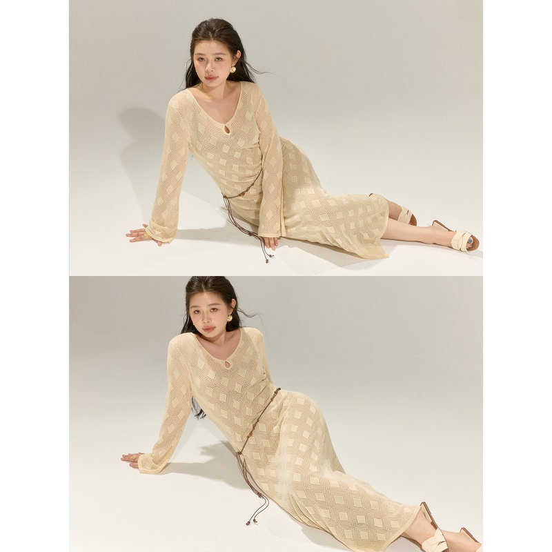 Iiiform Linen Plus Size Diamond Pattern Hollow Out Vacation Dress Two-Piece Set (Inner Slip Dress) Iiiform Linen Plus Size Diamond Pattern Hollow Out Vacation Dress Two-Piece Set (Inner Slip Dress)