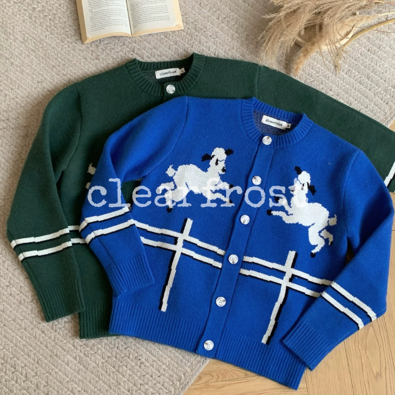 Clearfrost "Flip Little Lamb” Fair Isle Jacquard Sweater Cardigan Elegant Atmosphere Couple New Year