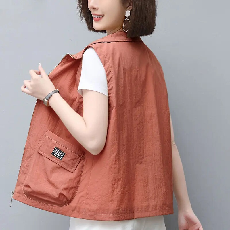 Short Thin Vest for Women, Sleeveless Jacket, 2026 Spring and Summer New Style, Casual, Large Size, Loose Fit, Outerwear, Sun Protection Vest Short Thin Vest for Women, Sleeveless Jacket, 2026 Spring and Summer New Style, Casual, Large Size, Loose Fit, Outerwear, Sun Protection Vest