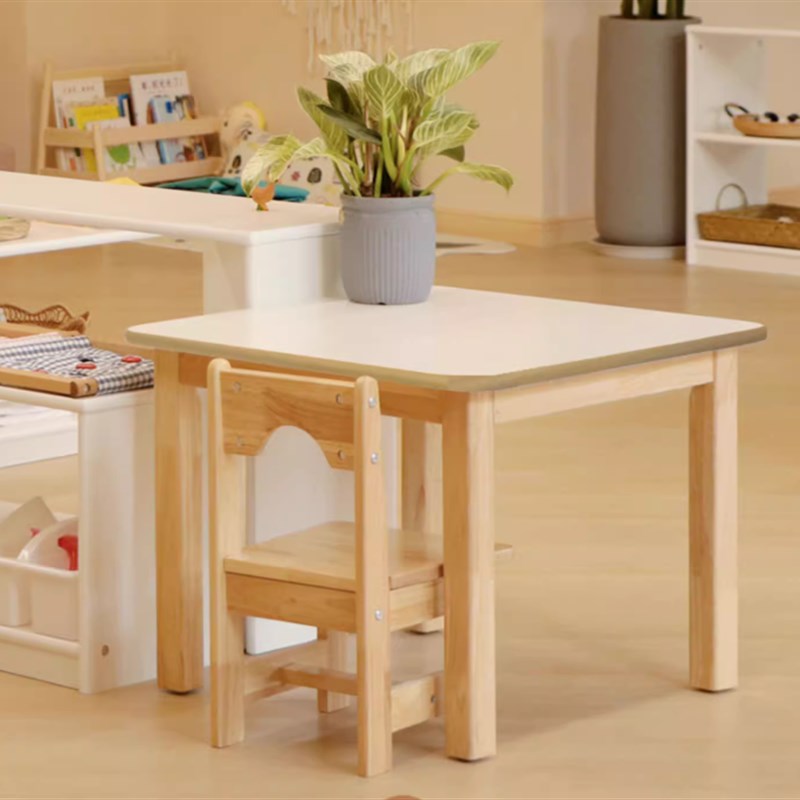 Solid wood mixed color children's table and chair set white kindergarten complete set of tables and chairs baby game table desk