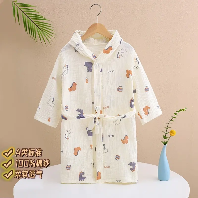 Children's Bathrobe, Class a Gauze Wearable Bathrobe, Suitable for Swimming, All-Cotton Home Sleepwear, Hooded Bath Towel, Summer Style