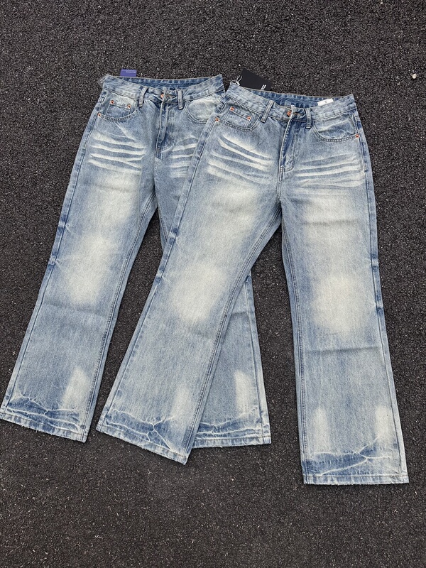 Fauncle【Glacier Ripple】A-Line Three-Dimensional Whiskered Master Denim Jeans, Washed and Distressed, Unisex
