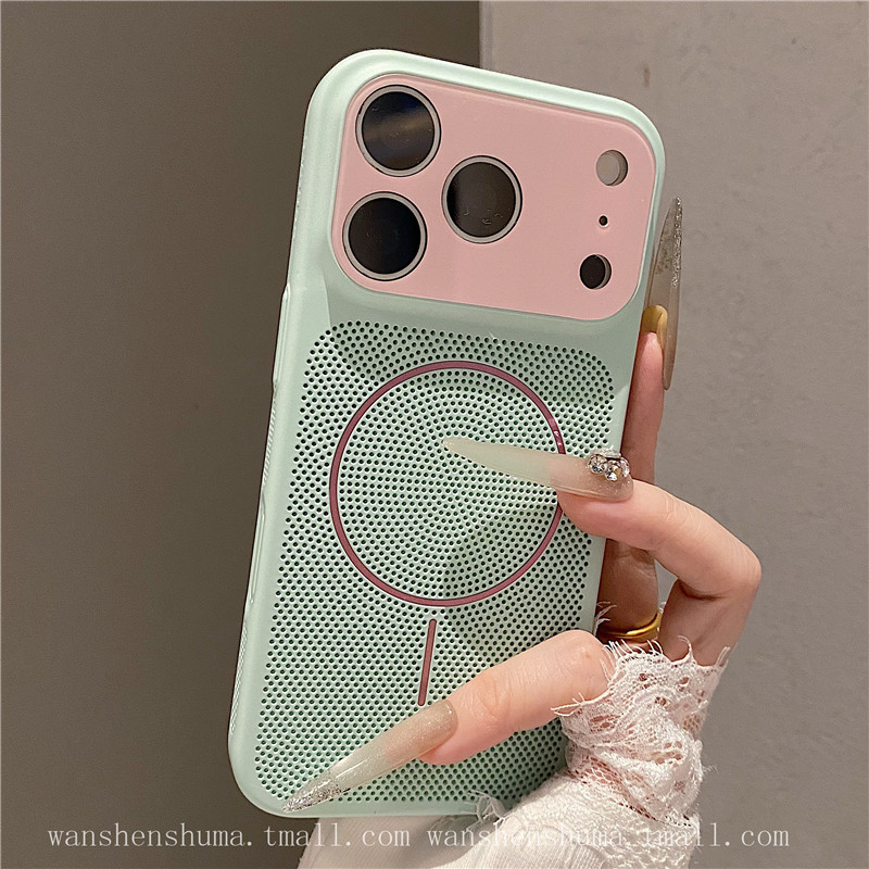 Ins Premium Instant Cooling Magnetic Mesh Case for Apple 17 Pro Max, New iPhone 16 Pro, 15, 14 Full Coverage, 13 Couple Style, 12 Ultra-Thin Pro Max Shockproof Trendy Case