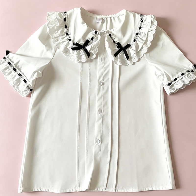 Lolita Inner Wear Lolita Lantern Sleeve Doll Collar Cute Japanese Style Shirt with Bow New Style Shirt Lolita Inner Wear Lolita Lantern Sleeve Doll Collar Cute Japanese Style Shirt with Bow New Style Shirt