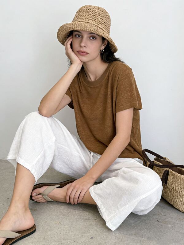 [New Summer Style 100% Hemp] Knitted Crew Neck T-Shirt, Versatile and Fashionable