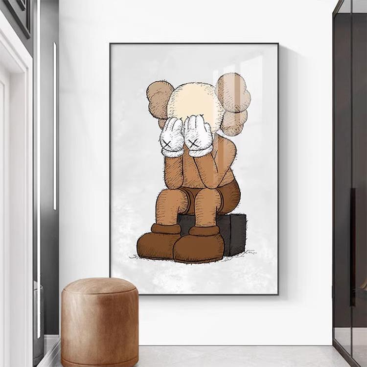 Violent Bear Doll Kaws Large Cartoon Wall Art for Sofa Background, Sesame Street Entrance Trendy Brand Popular Decorative Painting