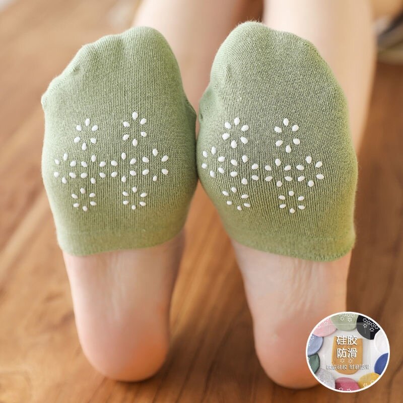 Silicone Semi-Cut Socks Woman Spring Summer Style Pure Cotton Deodorant Slip Front Foot Semisocks Invisible Boat Socks Single Slipper Socks Half Palm Socks