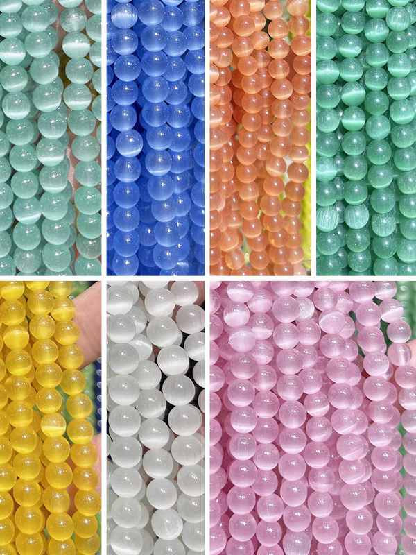 Cat's Eye Stone Round Beads Semi-Finished Loose Beads DIY Bracelet Necklace Jewelry Accessories Beads
