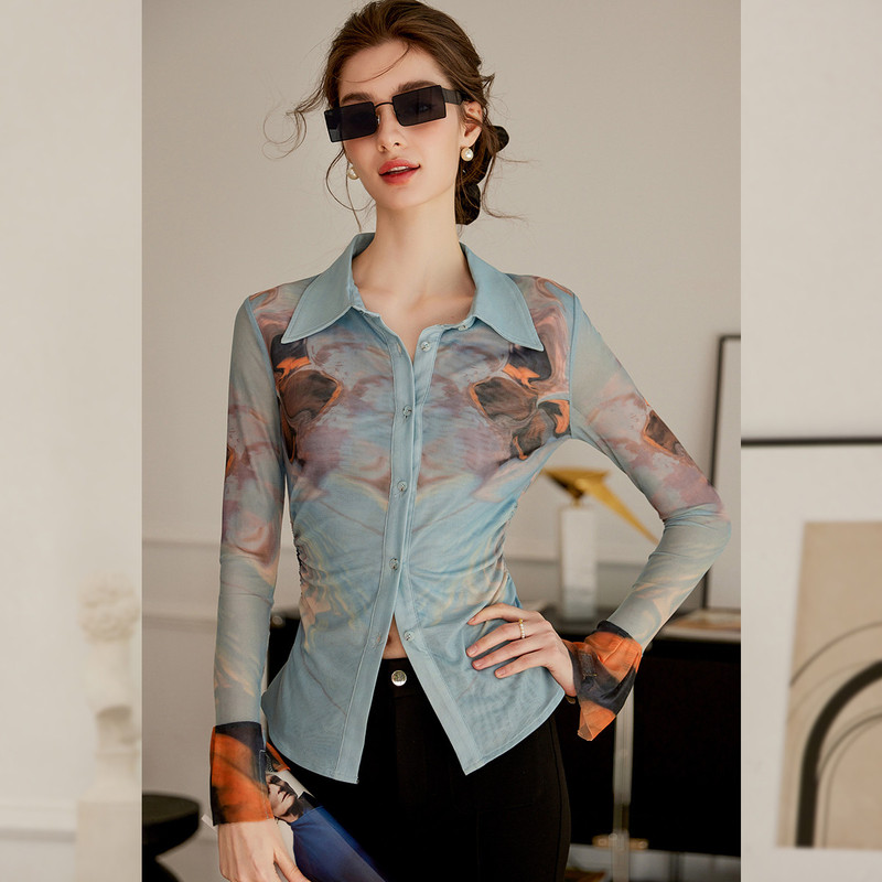 [Exclusive for Strawberry Fans] &Bailuyu Fashionable Lapel Pleated Slim Fit Long Sleeve Women's Shirt By20138