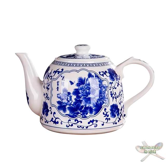 Jingdezhen ceramic teapot large capacity heat-resistant and high-temperature resistant flagship store cold kettle large blue and white teacup tea set