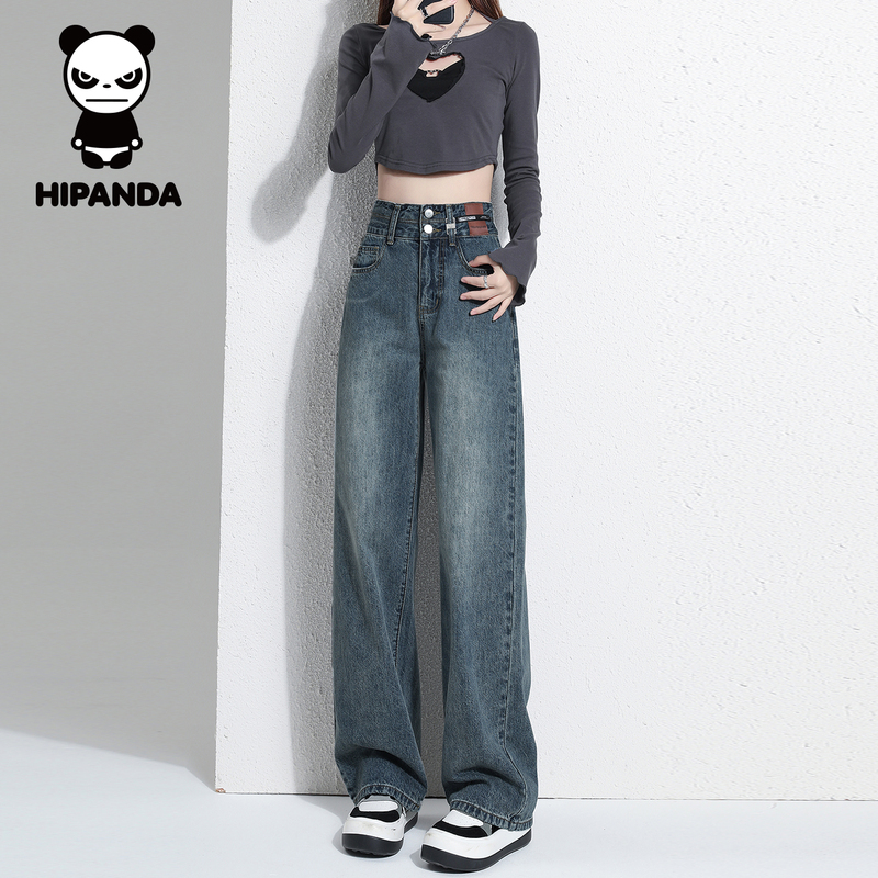 Hipanda Hello Panda Retro Wide-Leg Jeans for Women, Autumn 2026 New High-Waisted Loose Straight Pants Hipanda Hello Panda Retro Wide-Leg Jeans for Women, Autumn 2026 New High-Waisted Loose Straight Pants