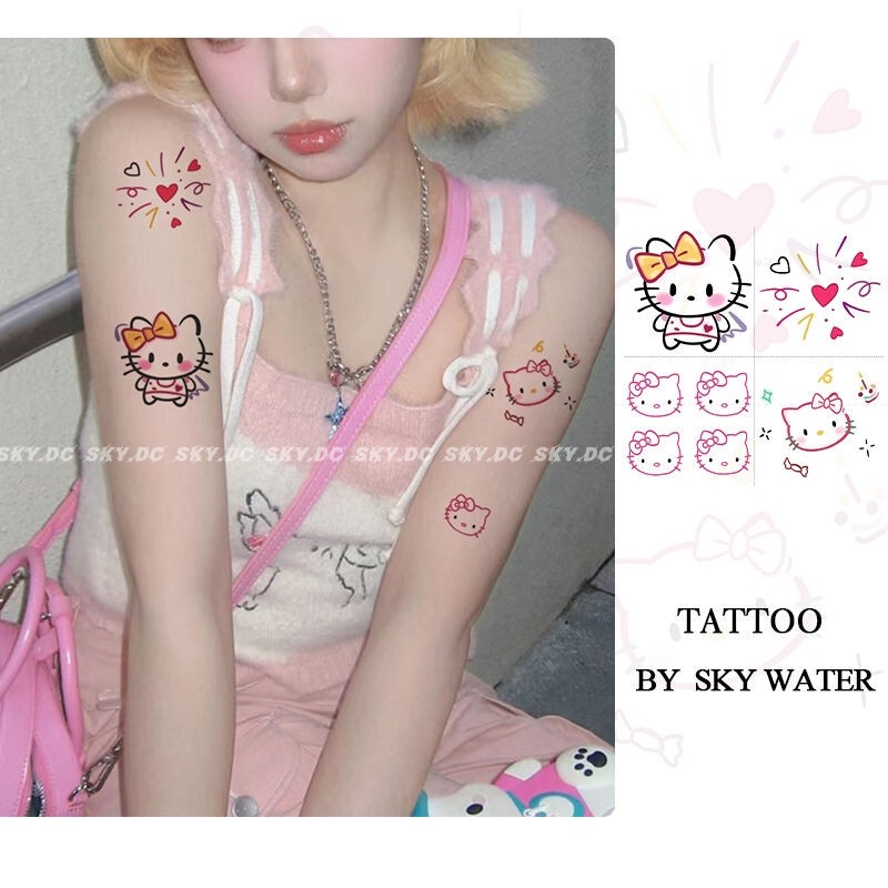 Factory Direct Sales Sanrio Hellokitty Tattoo Stickers Ins Cute Girly Sweet Cool Pure Desire Female Student Stickers
